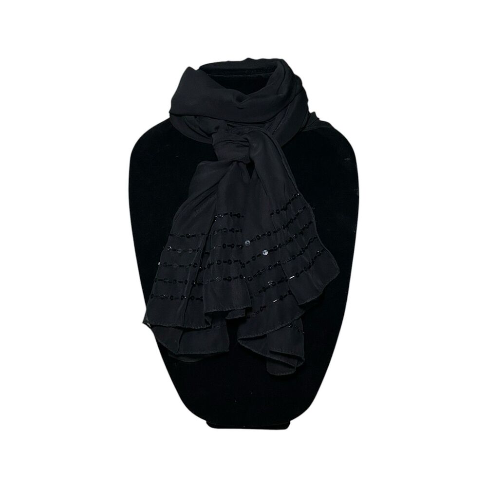 Black Scarf 72" x 21" Rectangular Vtg Unisex Neck Shine Scarve Sequin